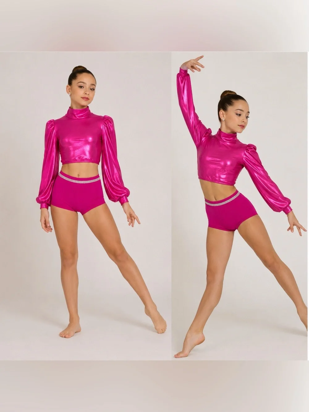 Kelle dance jazz acro solo costume 2 piece hot pink metallic SA-Small adult